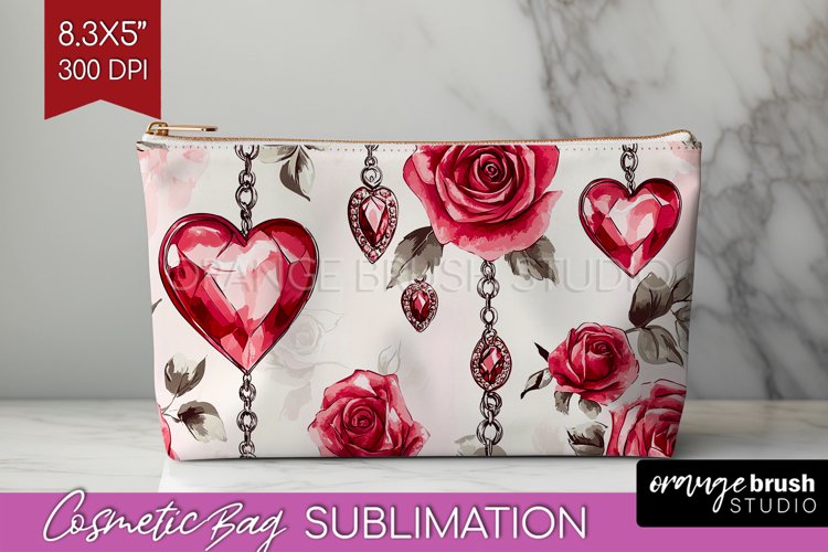 Hearts Cosmetic Bag - Valentines Day Makeup Bag PNG