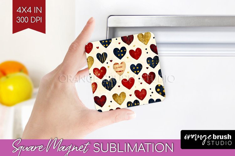 Hearts Magnet Sublimation - Valentines Day Square Magnet PNG