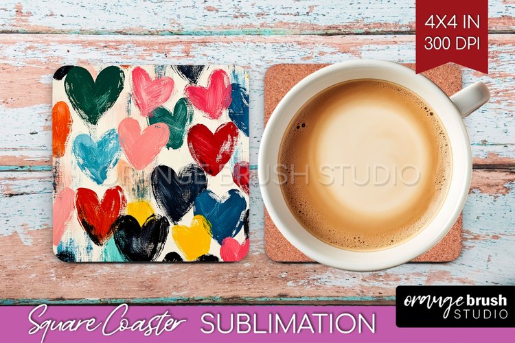 Hearts Square Coaster - Valentines Day Coaster PNG