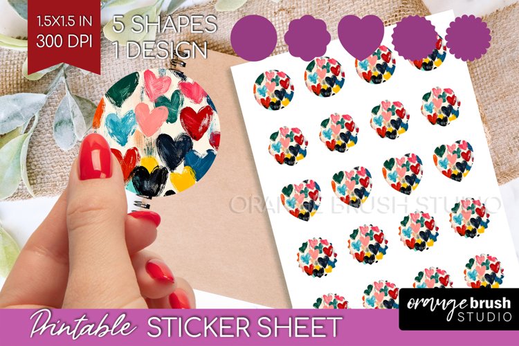 Hearts Round Sticker - Valentines Day Printable Sticker example image 1