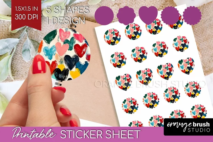Hearts Round Sticker - Valentines Day Printable Sticker