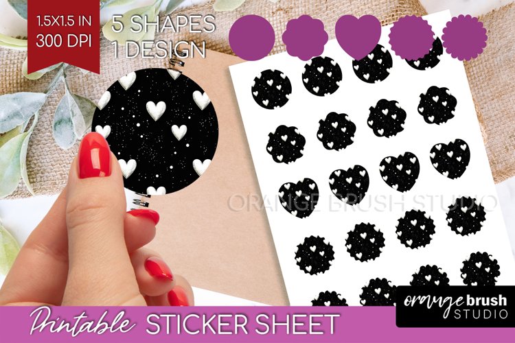 Hearts Round Sticker - Valentines Day Printable Sticker example image 1