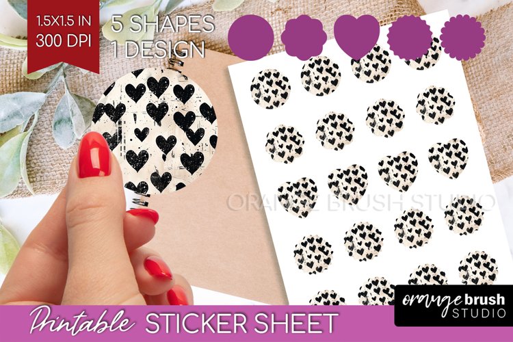 Hearts Round Sticker - Valentines Day Printable Sticker example image 1