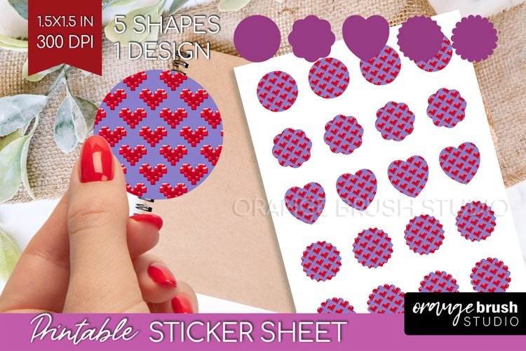 Hearts Round Sticker - Valentines Day Printable Sticker example image 1