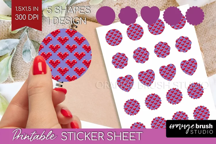Hearts Round Sticker - Valentines Day Printable Sticker