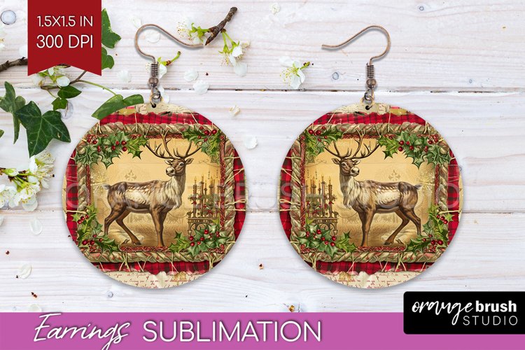 Vintage Christmas Round Earrings - Retro Xmas Sublimation