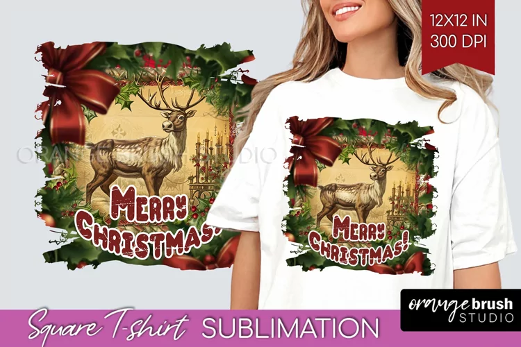 Vintage Christmas Sublimation, Xmas Square Tshirt Background