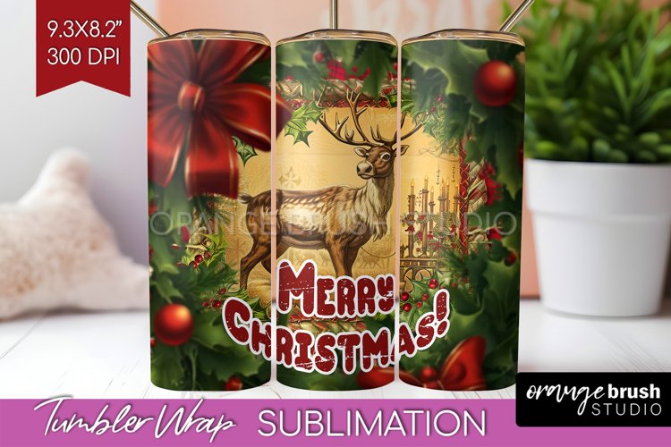 Vintage Christmas Tumbler Wrap - Xmas Tumbler Sublimation