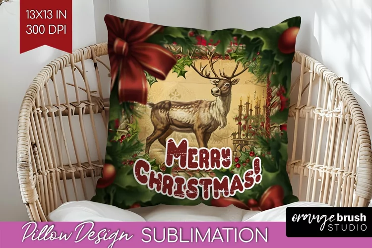 Vintage Christmas Pillow Sublimation - Xmas Pillow Cover PNG