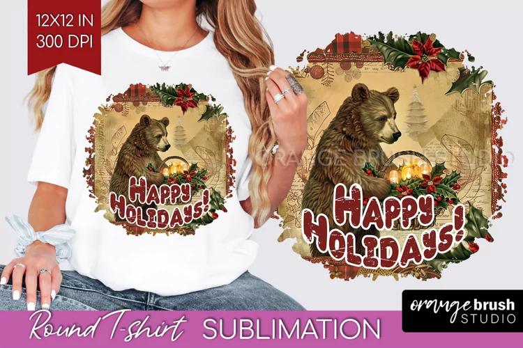 Vintage Christmas Sublimation, Xmas Round Tshirt Background