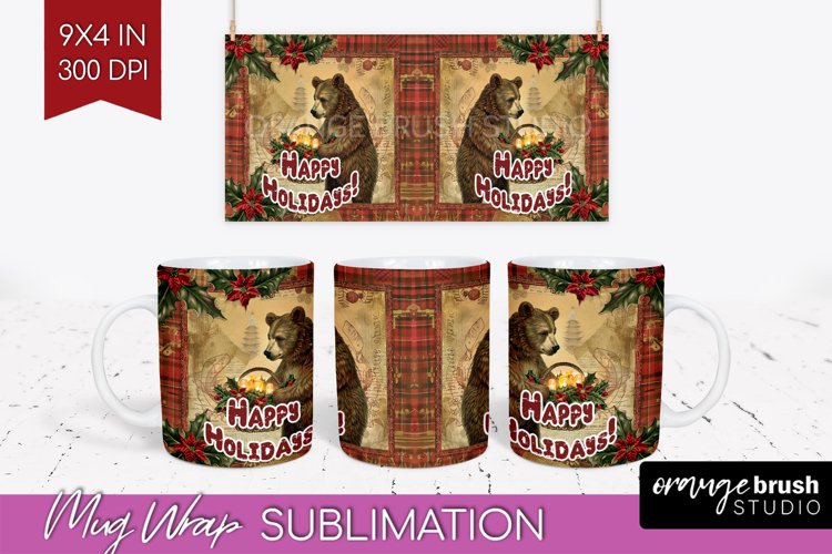 Vintage Christmas Mug Wrap - Retro Xmas 15Oz Mug Sublimation example image 1