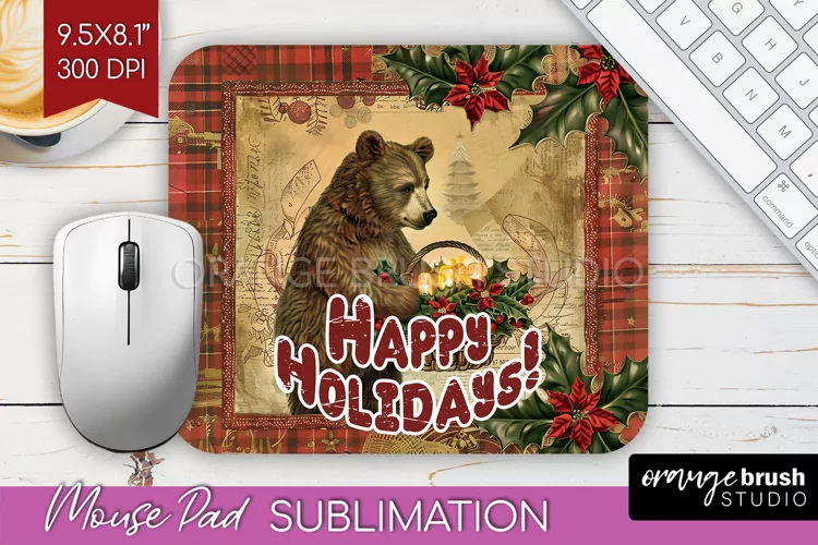 Vintage Christmas Mouse Pad Sublimation - Xmas Mousepad PNG