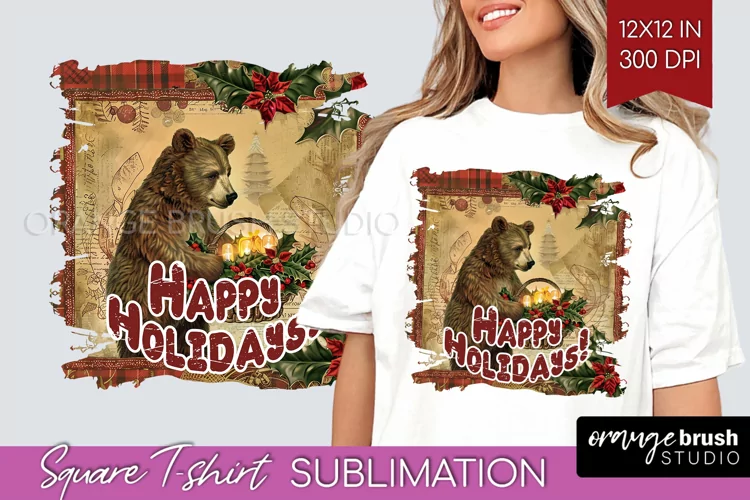 Vintage Christmas Sublimation, Xmas Square Tshirt Background