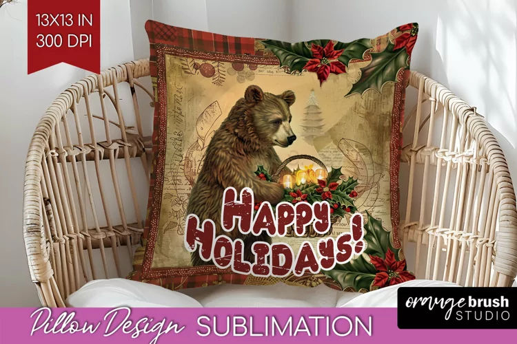 Vintage Christmas Pillow Sublimation - Xmas Pillow Cover PNG
