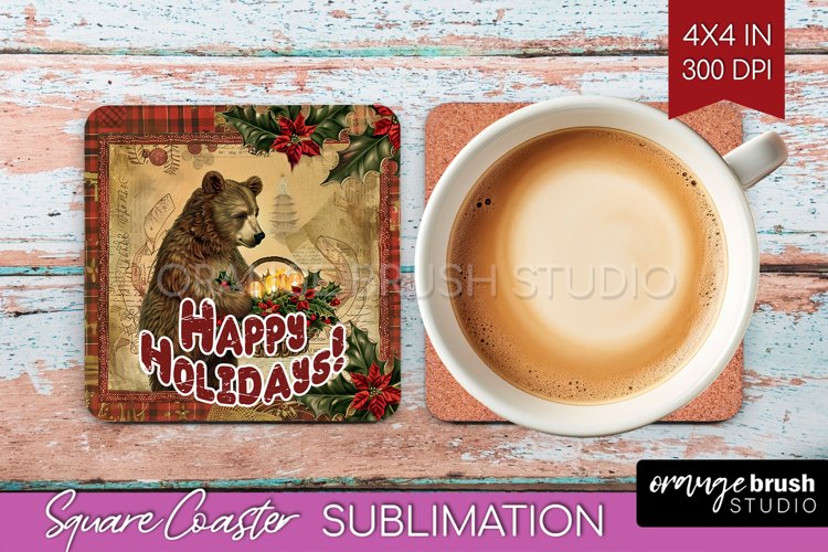 Vintage Christmas Square Coaster - Xmas Coaster Sublimation