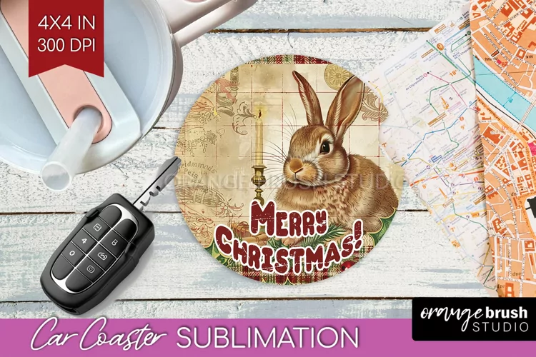 Vintage Christmas Car Coaster PNG - Xmas Coaster Sublimatoin