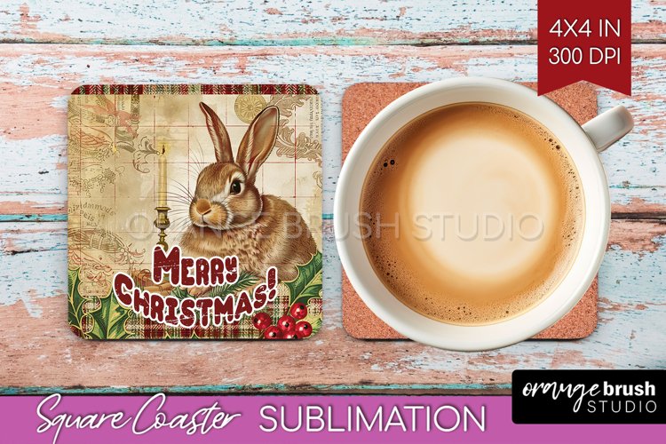 Vintage Christmas Square Coaster - Xmas Coaster Sublimation
