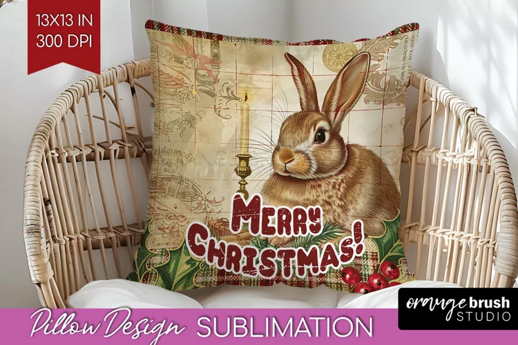 Vintage Christmas Pillow Sublimation - Xmas Pillow Cover PNG