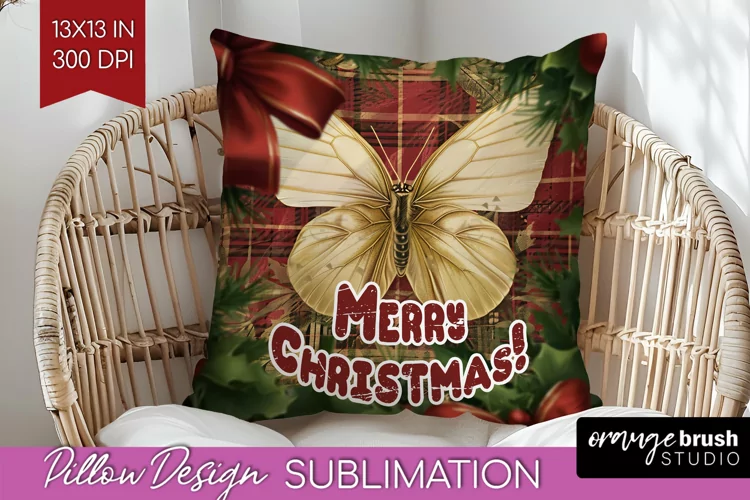Vintage Christmas Pillow Sublimation - Xmas Pillow Cover PNG