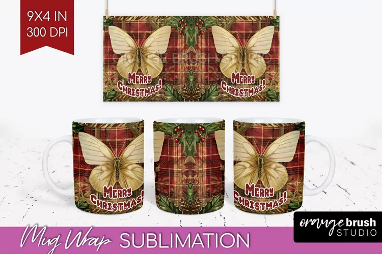 Vintage Christmas Mug Wrap - Retro Xmas 15Oz Mug Sublimation