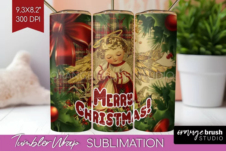 Vintage Christmas Tumbler Wrap - Xmas Tumbler Sublimation