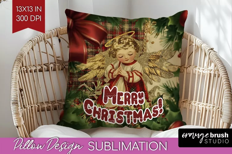 Vintage Christmas Pillow Sublimation - Xmas Pillow Cover PNG