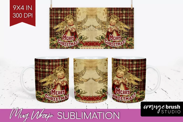 Vintage Christmas Mug Wrap - Retro Xmas 15Oz Mug Sublimation