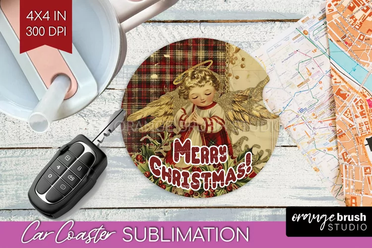Vintage Christmas Car Coaster PNG - Xmas Coaster Sublimatoin
