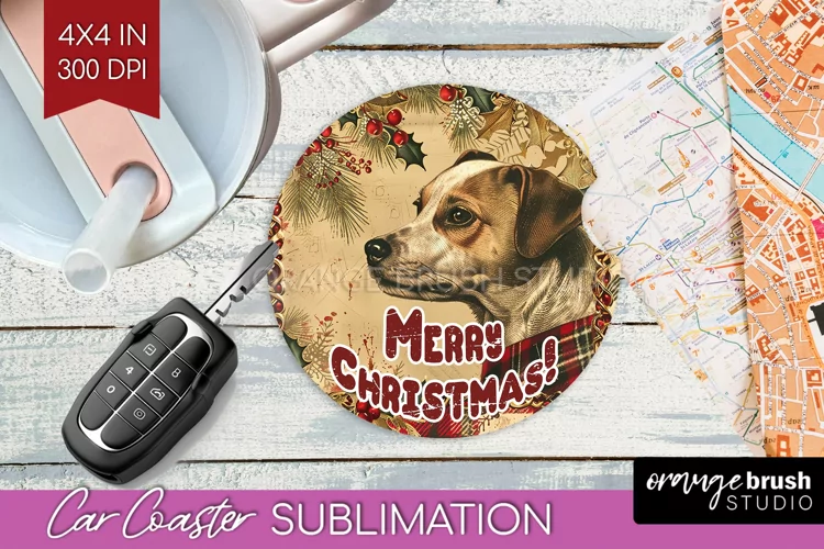 Vintage Christmas Car Coaster PNG - Xmas Coaster Sublimatoin