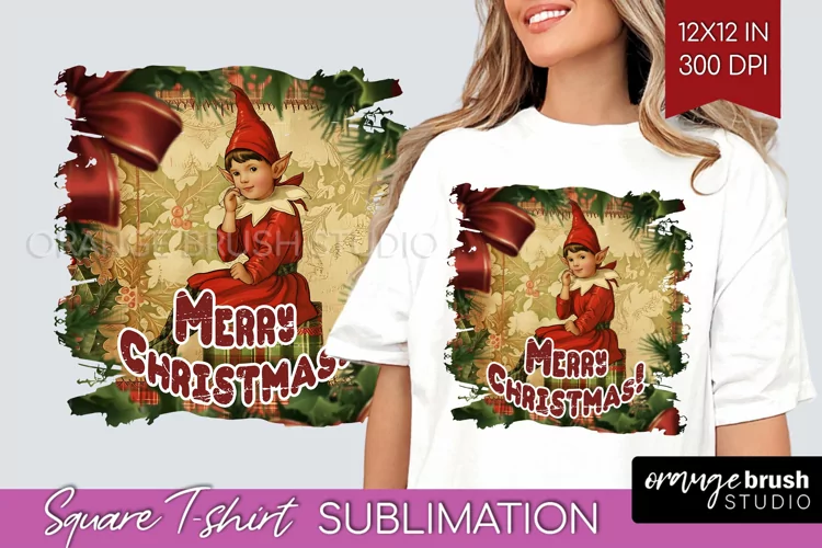 Vintage Christmas Sublimation, Xmas Square Tshirt Background