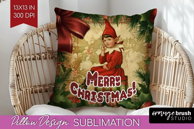Vintage Christmas Pillow Sublimation - Xmas Pillow Cover PNG