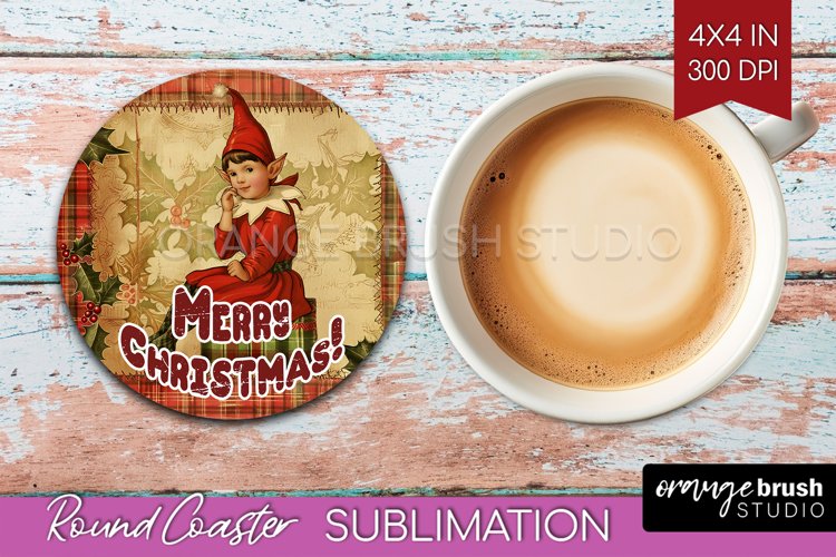 Vintage Christmas Round Coaster - Xmas Coaster Sublimation
