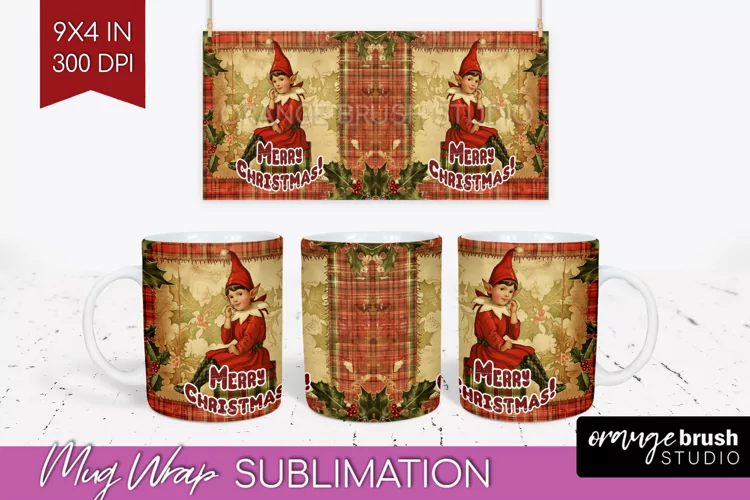 Vintage Christmas Mug Wrap - Retro Xmas 15Oz Mug Sublimation