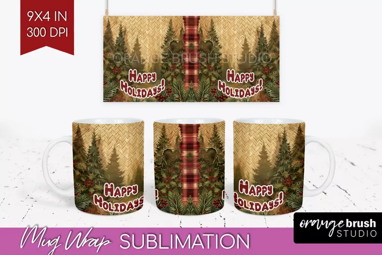 Vintage Christmas Mug Wrap - Retro Xmas 15Oz Mug Sublimation