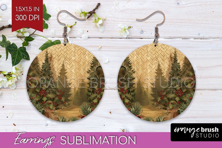 Vintage Christmas Round Earrings - Retro Xmas Sublimation