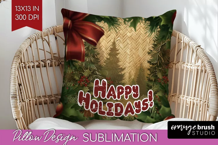 Vintage Christmas Pillow Sublimation - Xmas Pillow Cover PNG