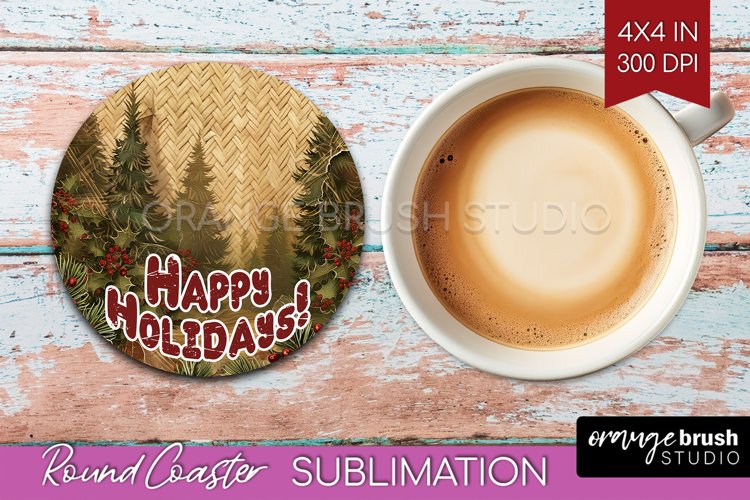 Vintage Christmas Round Coaster - Xmas Coaster Sublimation