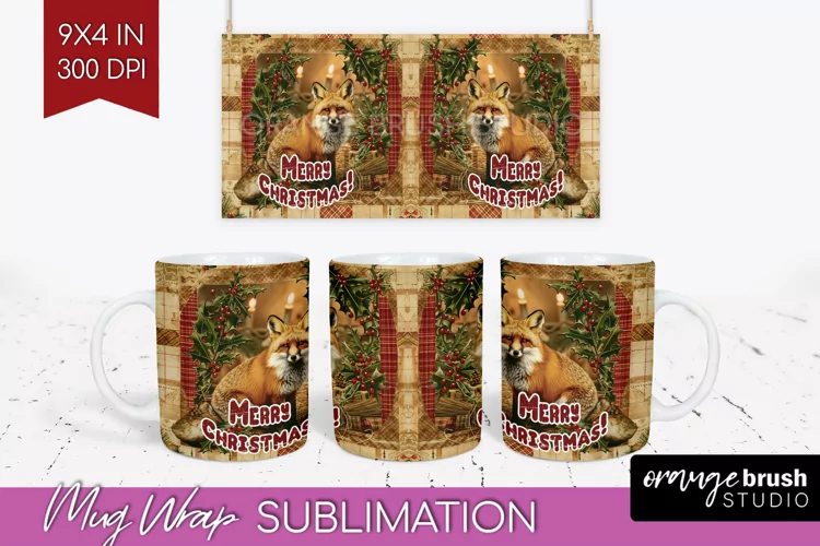 Vintage Christmas Mug Wrap - Retro Xmas 15Oz Mug Sublimation