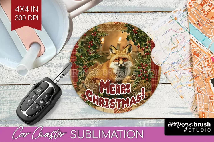 Vintage Christmas Car Coaster PNG - Xmas Coaster Sublimatoin