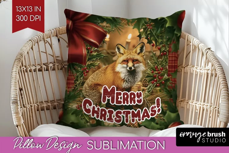 Vintage Christmas Pillow Sublimation - Xmas Pillow Cover PNG