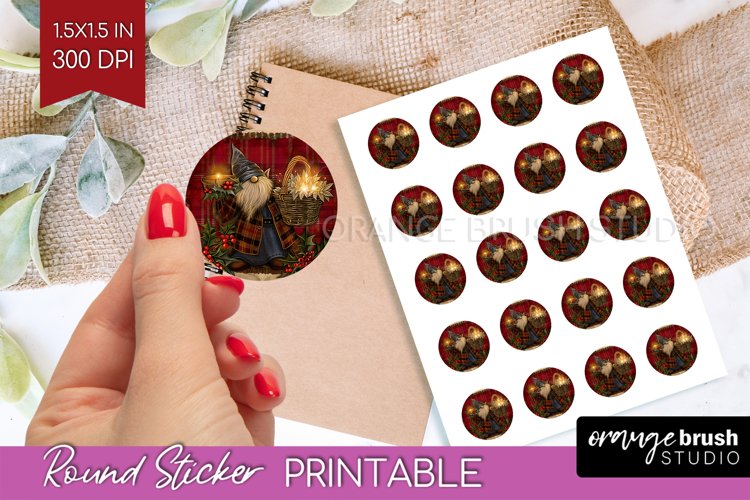 Vintage Christmas Round Sticker - Retro Printable Stickers
