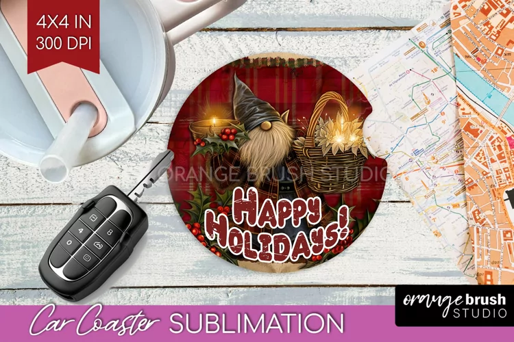Vintage Christmas Car Coaster PNG - Xmas Coaster Sublimatoin