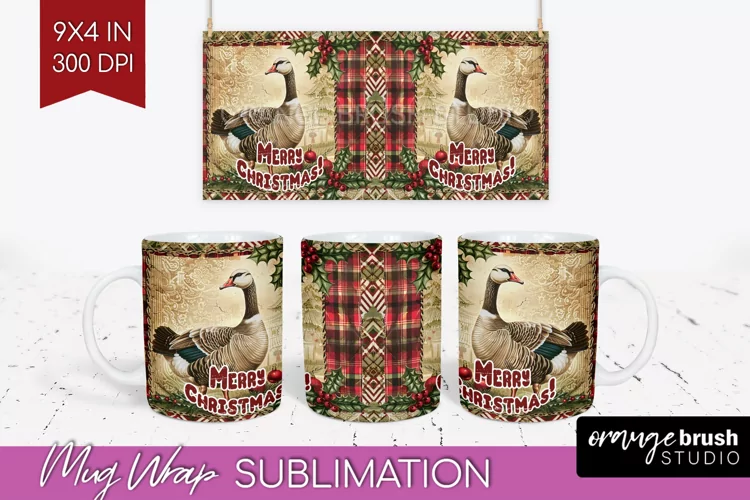 Vintage Christmas Mug Wrap - Retro Xmas 15Oz Mug Sublimation