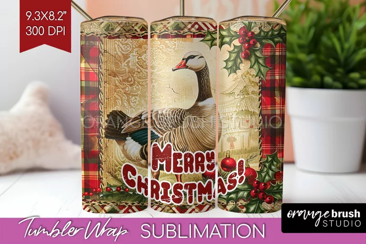 Vintage Christmas Tumbler Wrap - Xmas Tumbler Sublimation