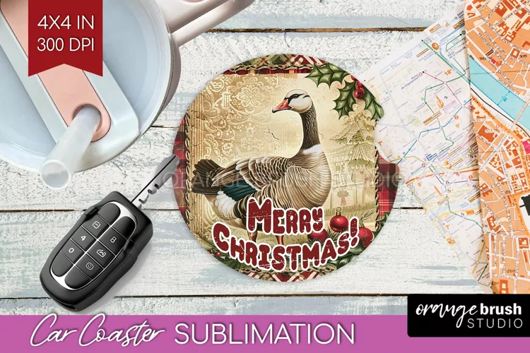 Vintage Christmas Car Coaster PNG - Xmas Coaster Sublimatoin