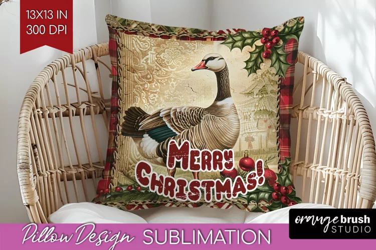 Vintage Christmas Pillow Sublimation - Xmas Pillow Cover PNG