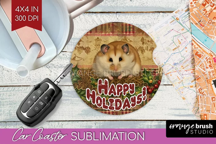 Vintage Christmas Car Coaster PNG - Xmas Coaster Sublimatoin