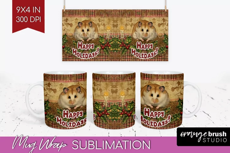 Vintage Christmas Mug Wrap - Retro Xmas 15Oz Mug Sublimation