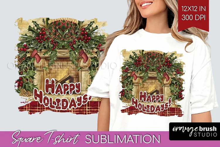 Vintage Christmas Sublimation, Xmas Square Tshirt Background