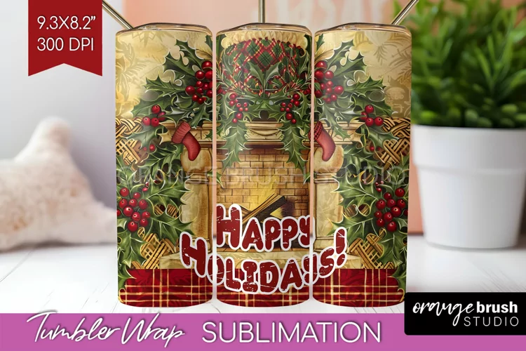 Vintage Christmas Tumbler Wrap - Xmas Tumbler Sublimation
